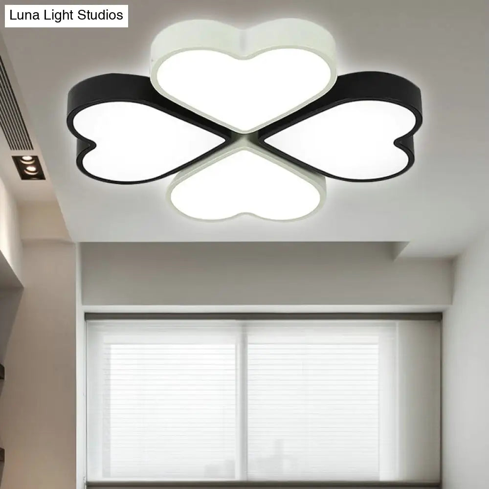 Kids Designer Heart Flush Mount Ceiling Light With Acrylic Fixture - Ideal For Bedrooms Black-White