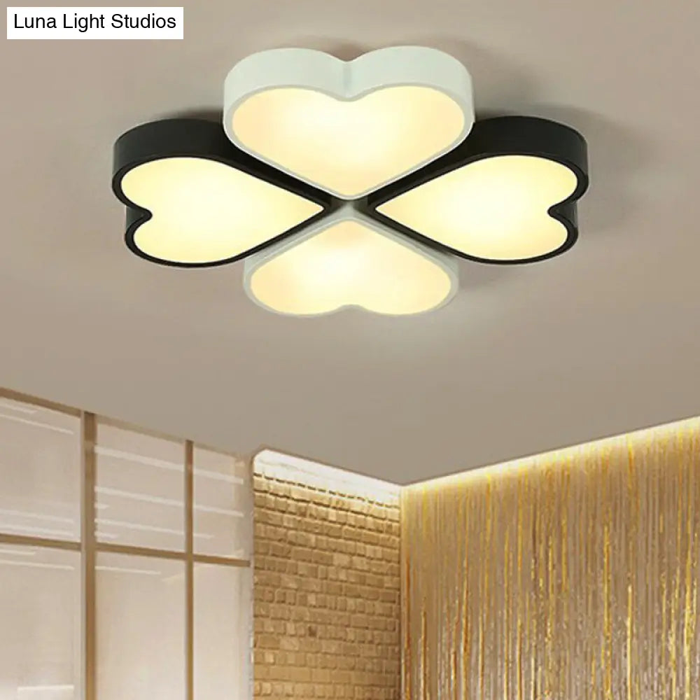 Kids Designer Heart Flush Mount Ceiling Light With Acrylic Fixture - Ideal For Bedrooms Black-White