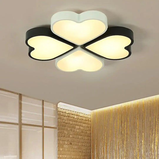Kids’ Designer Heart Flush Mount Ceiling Light With Acrylic Fixture - Ideal For Bedrooms Black -