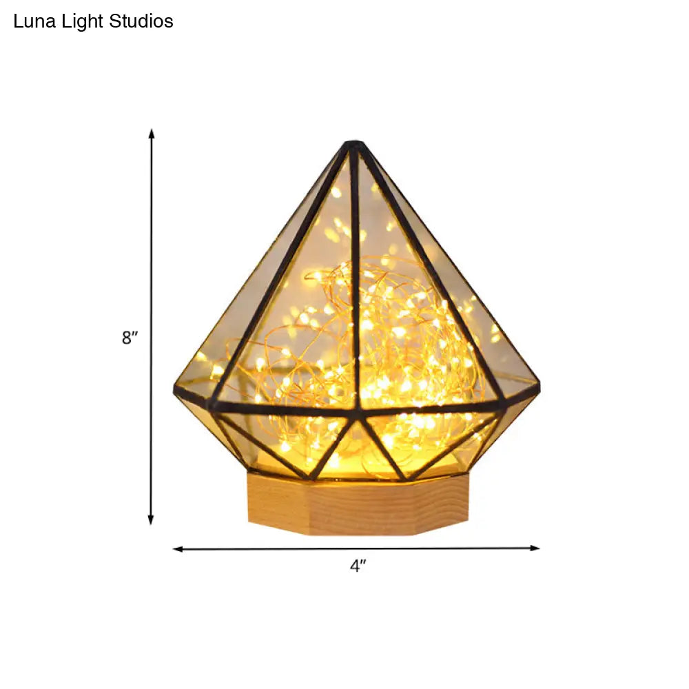 Kids Diamond Night Lamp: Transparent Glass Led Table Light With Cartoon Process And Glow String