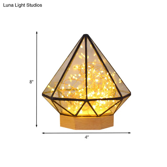 Kids Diamond Night Lamp: Transparent Glass Led Table Light With Cartoon Process And Glow String