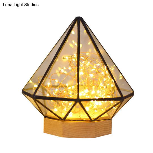 Kids Diamond Night Lamp: Transparent Glass Led Table Light With Cartoon Process And Glow String