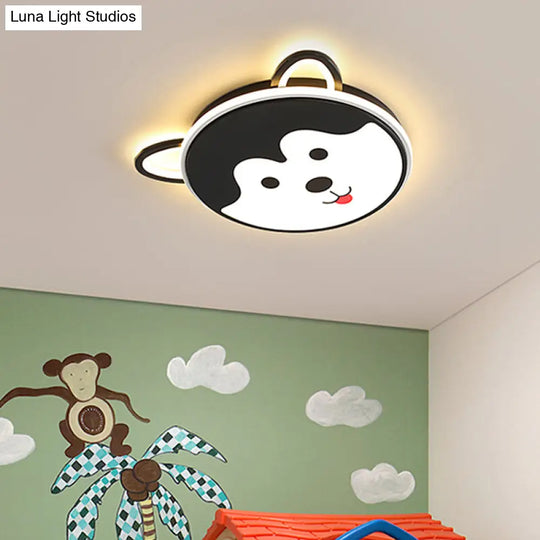 Kids Dog Pattern Ceiling Flush Mount Light - Black/Brown Led 16.5/20.5 Dia Warm/White