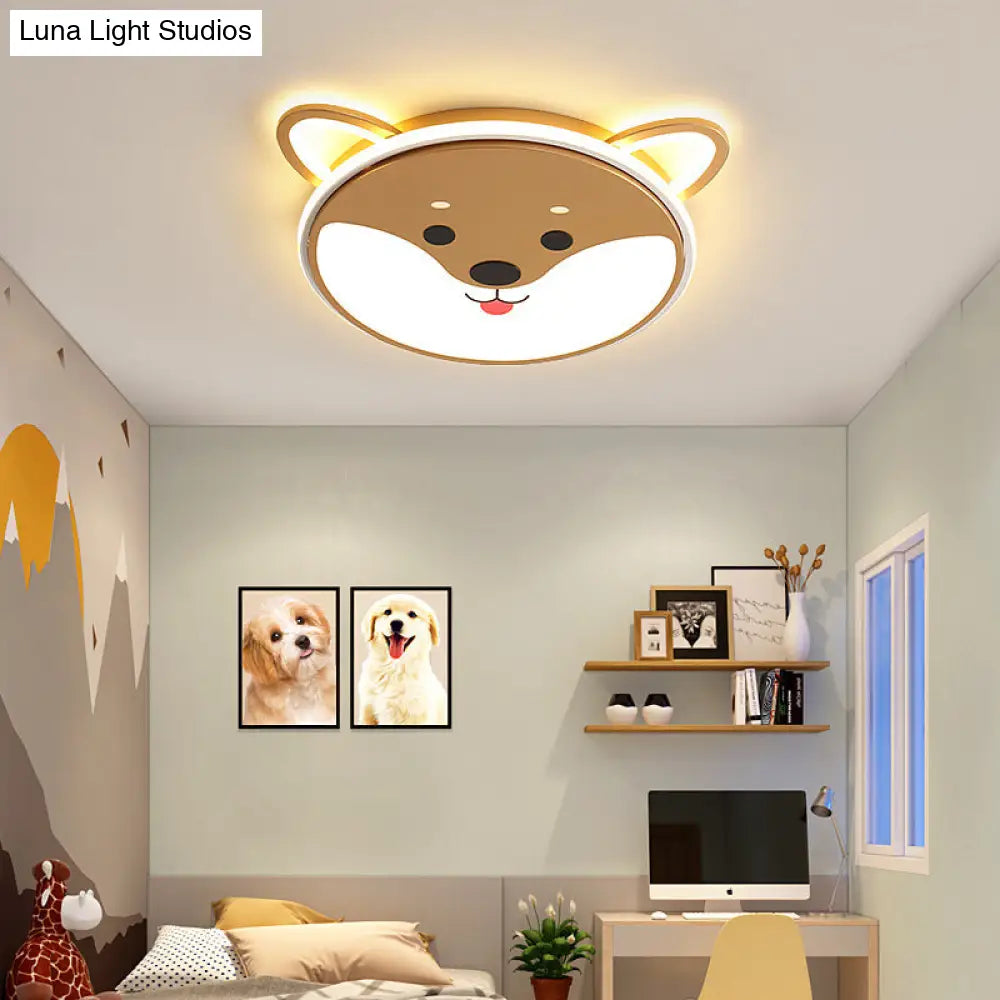 Kids Dog Pattern Ceiling Flush Mount Light - Black/Brown Led 16.5/20.5 Dia Warm/White