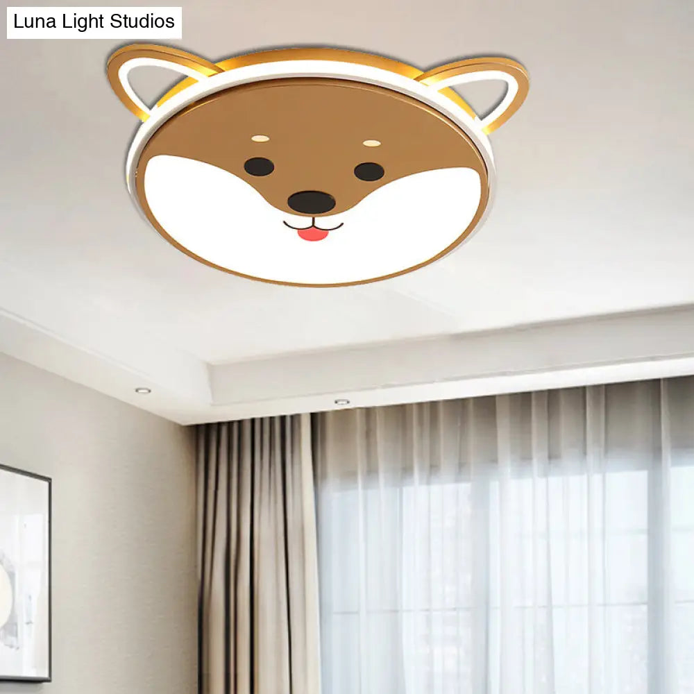 Kids Dog Pattern Ceiling Flush Mount Light - Black/Brown Led 16.5/20.5 Dia Warm/White Brown / 16.5