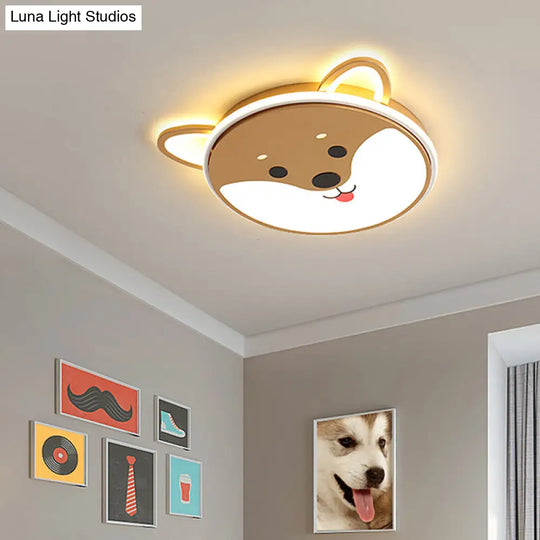 Kids Dog Pattern Ceiling Flush Mount Light - Black/Brown Led 16.5/20.5 Dia Warm/White