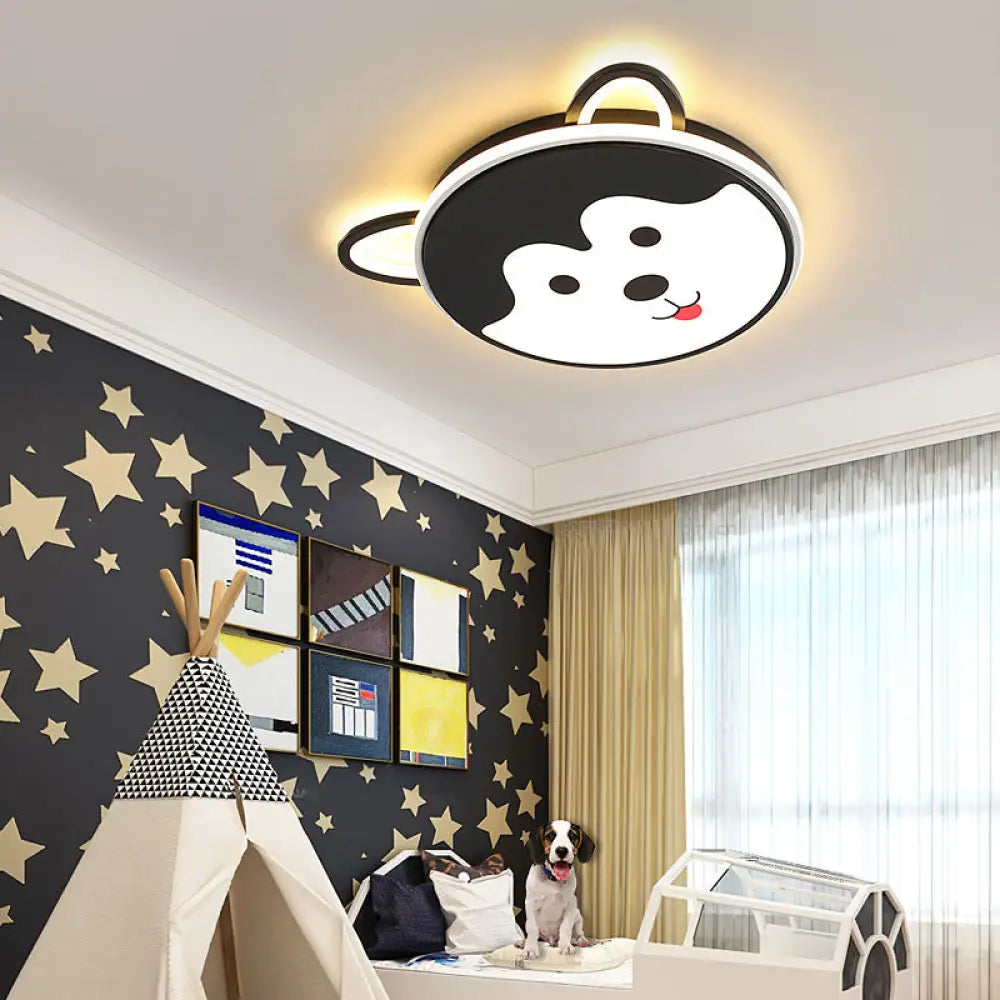 Kids’ Dog Pattern Ceiling Flush Mount Light - Black/Brown Led 16.5’/20.5’ Dia Warm/White