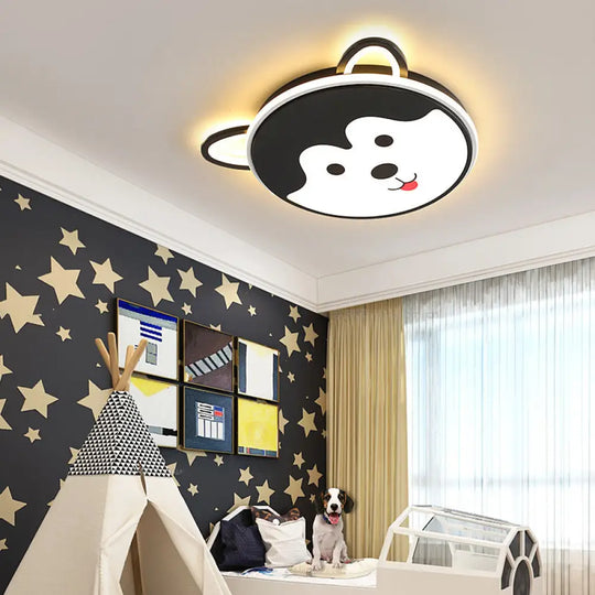 Kids’ Dog Pattern Ceiling Flush Mount Light - Black/Brown Led 16.5’/20.5’ Dia Warm/White