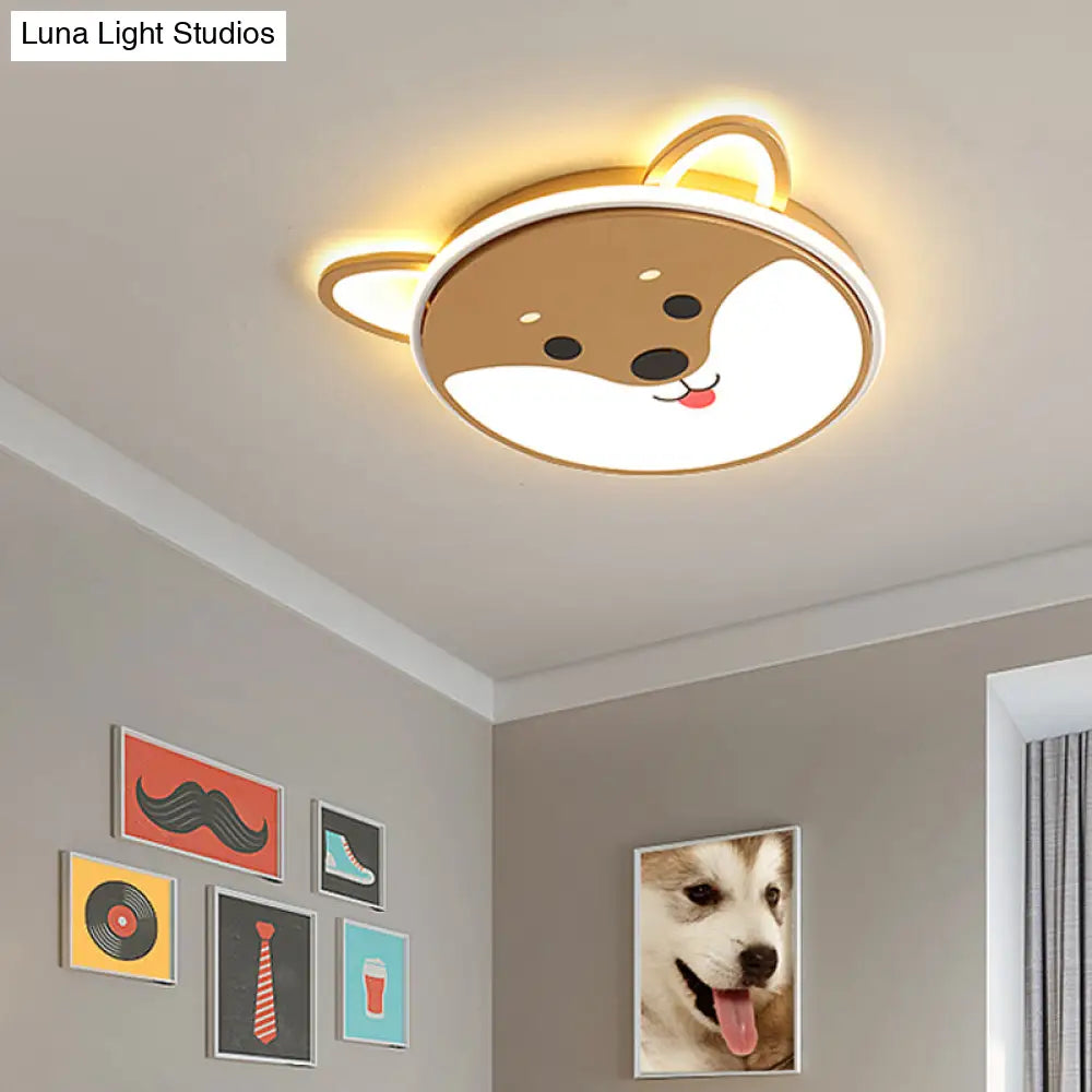 Kids’ Dog Pattern Ceiling Flush Mount Light - Black/Brown Led 16.5’/20.5’ Dia Warm/White