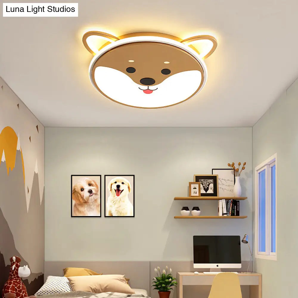 Kids’ Dog Pattern Ceiling Flush Mount Light - Black/Brown Led 16.5’/20.5’ Dia Warm/White