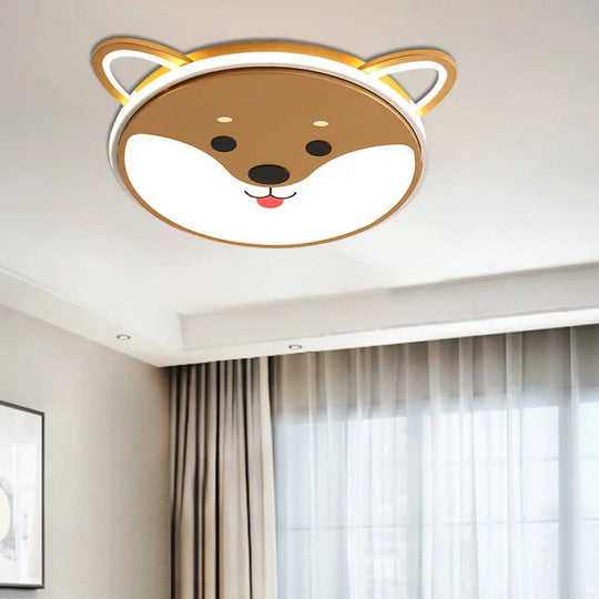 Kids’ Dog Pattern Ceiling Flush Mount Light - Black/Brown Led 16.5’/20.5’ Dia Warm/White