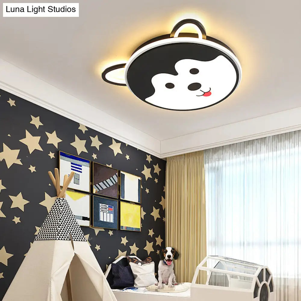 Kids Dog Pattern Ceiling Flush Mount Light - Black/Brown Led 16.5/20.5 Dia Warm/White Black / 16.5