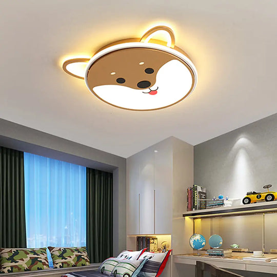 Kids’ Dog Pattern Ceiling Flush Mount Light - Black/Brown Led 16.5’/20.5’ Dia Warm/White