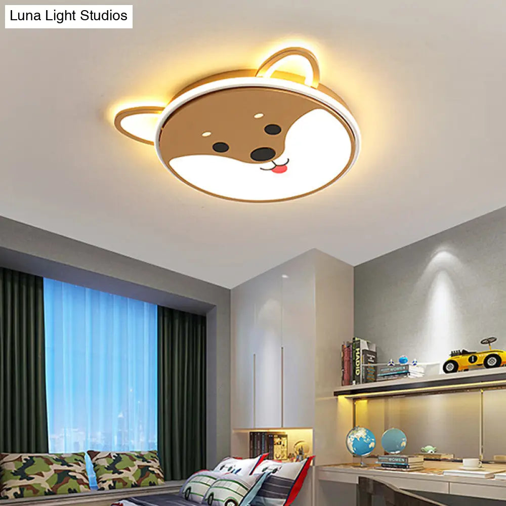 Kids Dog Pattern Ceiling Flush Mount Light - Black/Brown Led 16.5/20.5 Dia Warm/White Brown / 16.5