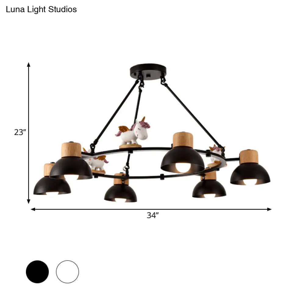 Kids Domed Pendant Chandelier: Metal 3/6-Light Suspension Lighting With Deer/Horse Decor In