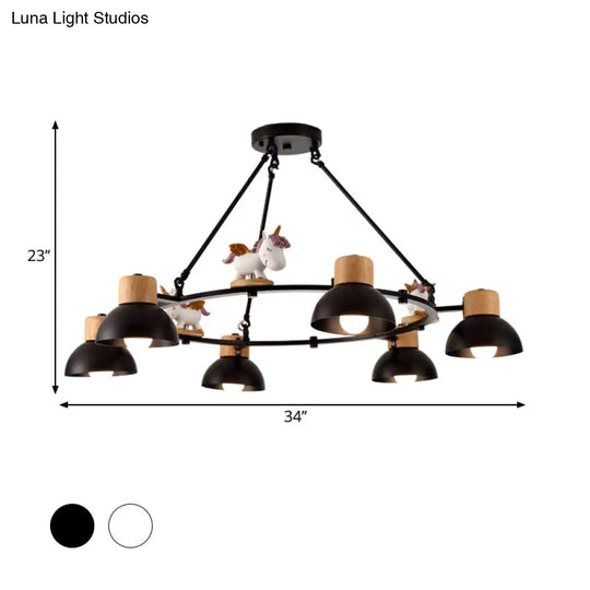 Kids Domed Pendant Chandelier: Metal 3/6-Light Suspension Lighting With Deer/Horse Decor In