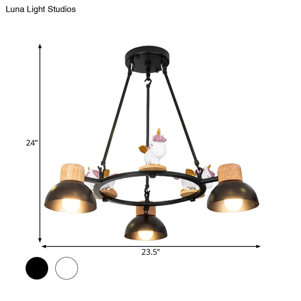 Kids Domed Pendant Chandelier: Metal 3/6-Light Suspension Lighting With Deer/Horse Decor In