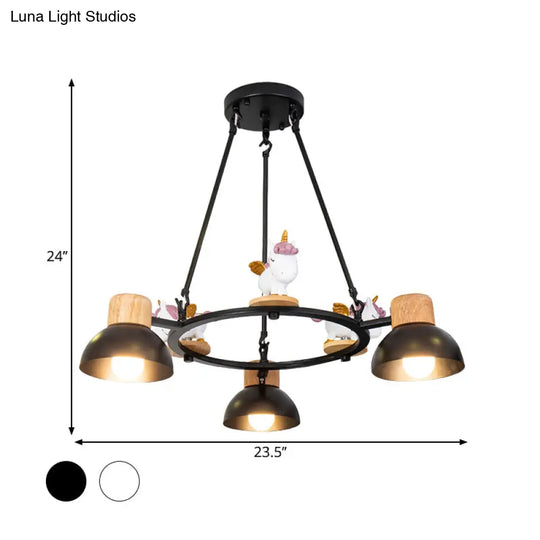 Kids Domed Pendant Chandelier: Metal 3/6-Light Suspension Lighting With Deer/Horse Decor In