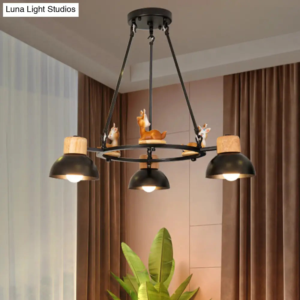 Kids Domed Pendant Chandelier: Metal 3/6-Light Suspension Lighting With Deer/Horse Decor In