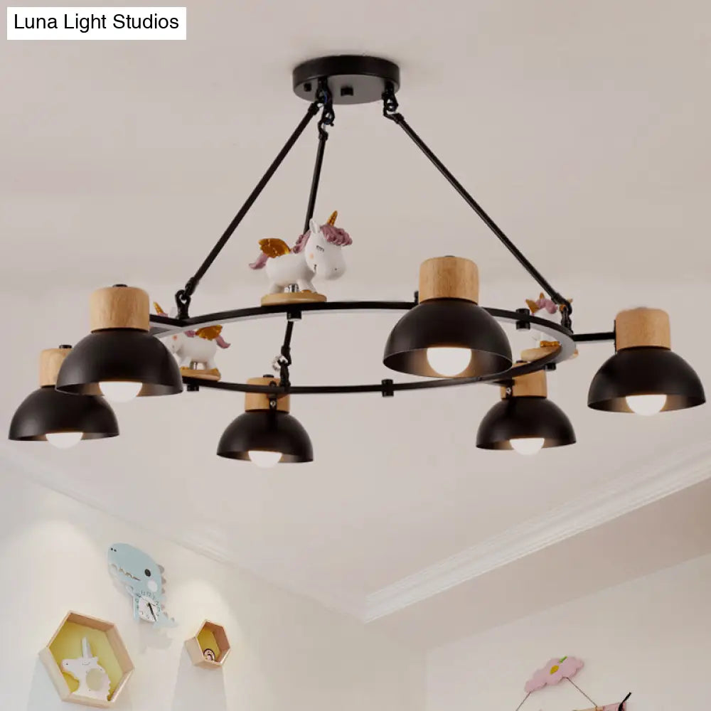 Kids Domed Pendant Chandelier: Metal 3/6-Light Suspension Lighting With Deer/Horse Decor In