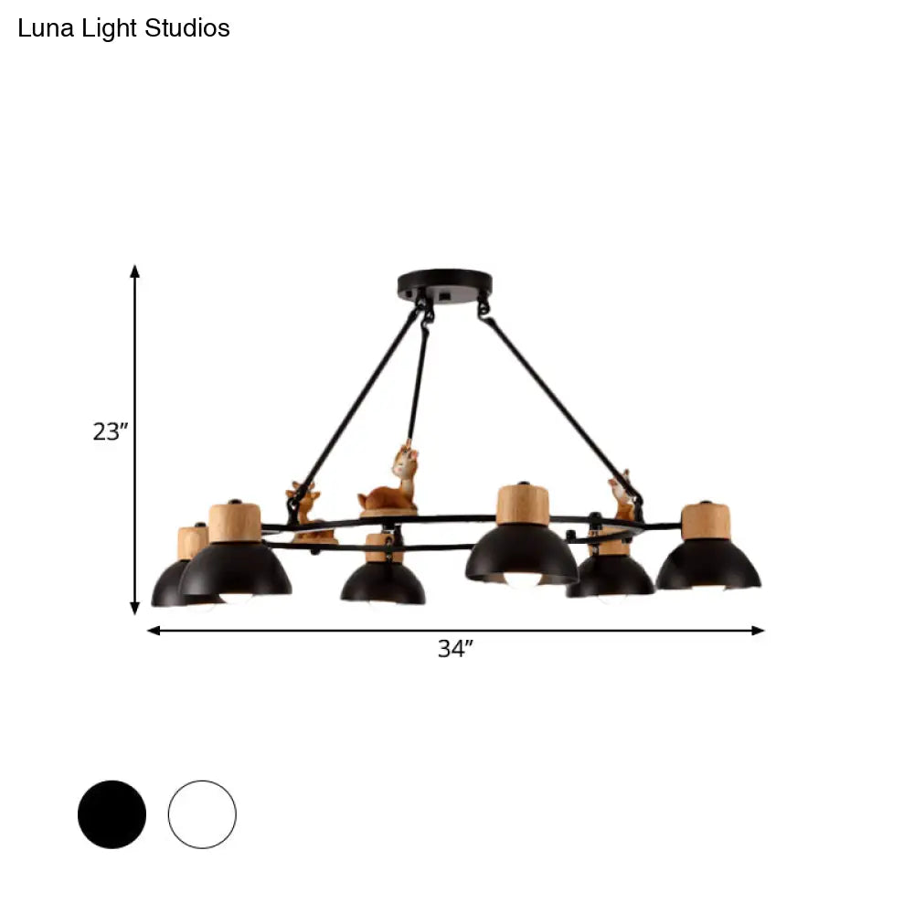 Kids Domed Pendant Chandelier: Metal 3/6-Light Suspension Lighting With Deer/Horse Decor In