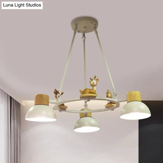 Kids Domed Pendant Chandelier: Metal 3/6-Light Suspension Lighting With Deer/Horse Decor In