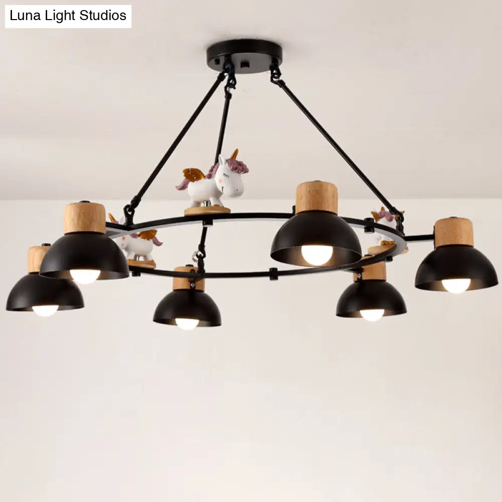 Kids Domed Pendant Chandelier: Metal 3/6-Light Suspension Lighting With Deer/Horse Decor In