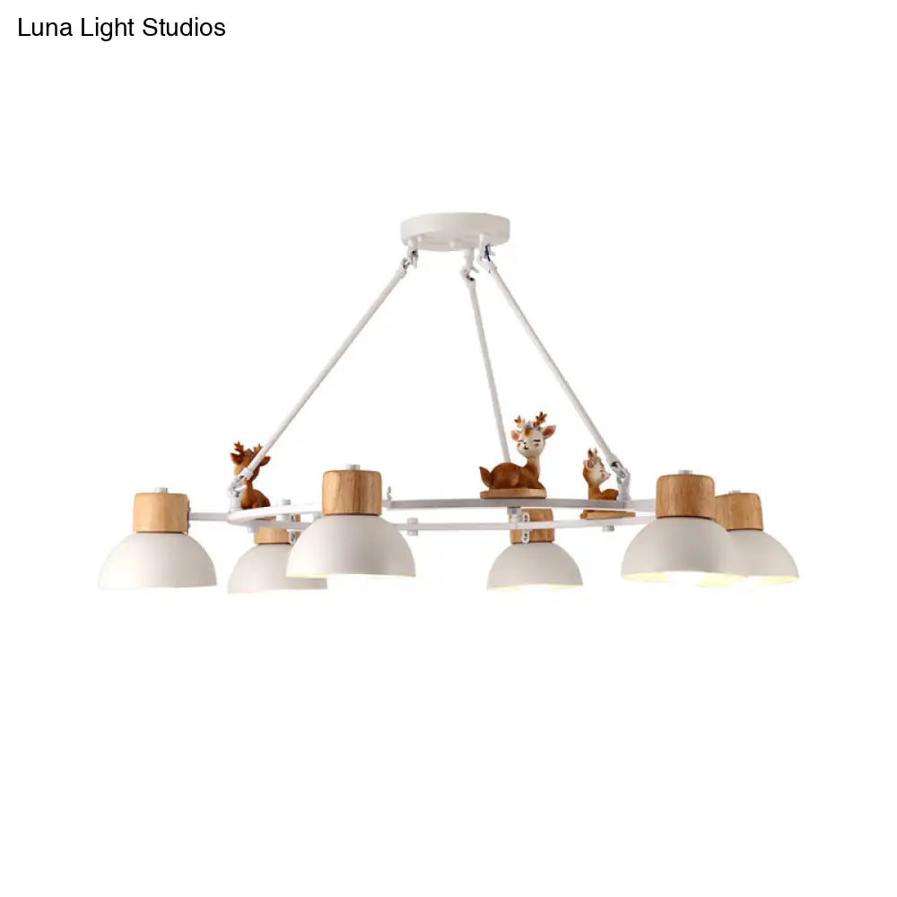 Kids Domed Pendant Chandelier: Metal 3/6-Light Suspension Lighting With Deer/Horse Decor In