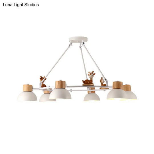 Kids Domed Pendant Chandelier: Metal 3/6-Light Suspension Lighting With Deer/Horse Decor In