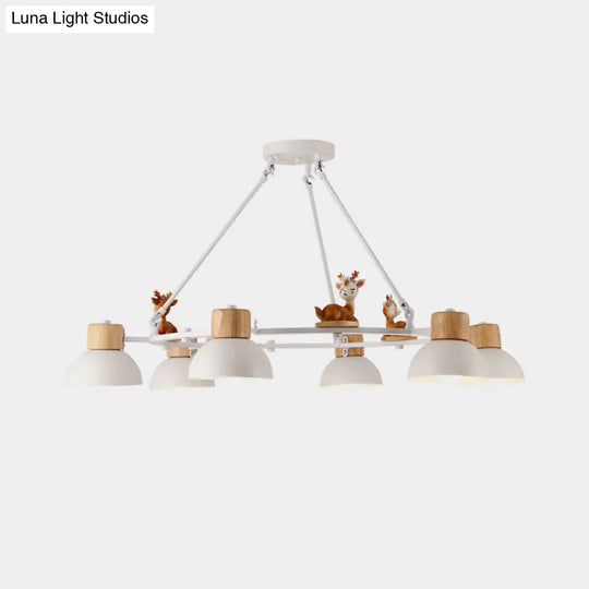 Kids Domed Pendant Chandelier: Metal 3/6-Light Suspension Lighting With Deer/Horse Decor In