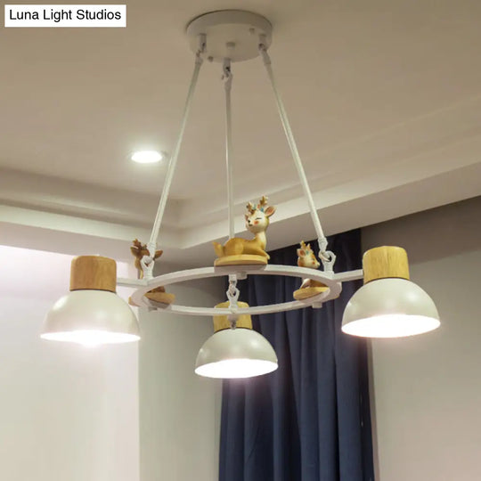 Kids Domed Pendant Chandelier: Metal 3/6-Light Suspension Lighting With Deer/Horse Decor In