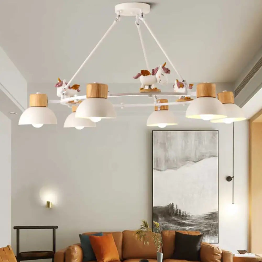 Kids Domed Pendant Chandelier: Metal 3/6-Light Suspension Lighting With Deer/Horse Decor In