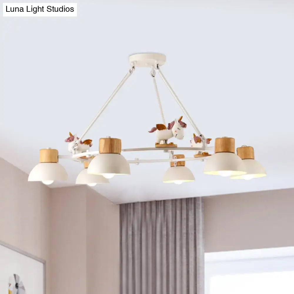 Kids Domed Pendant Chandelier: Metal 3/6-Light Suspension Lighting With Deer/Horse Decor In