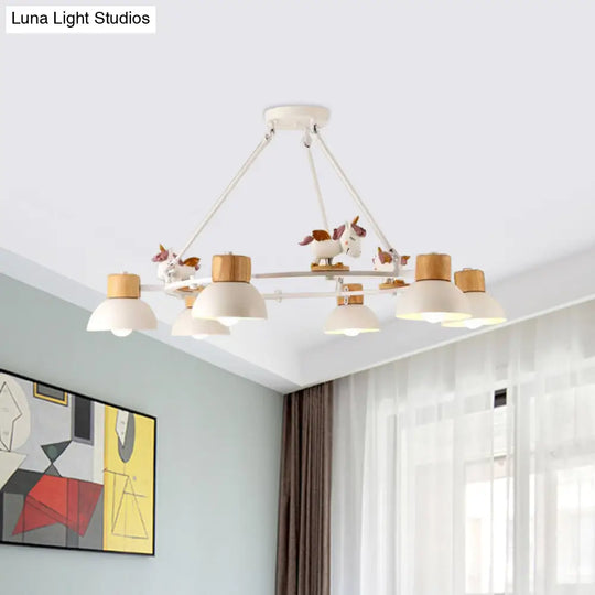 Kids Domed Pendant Chandelier: Metal 3/6-Light Suspension Lighting With Deer/Horse Decor In