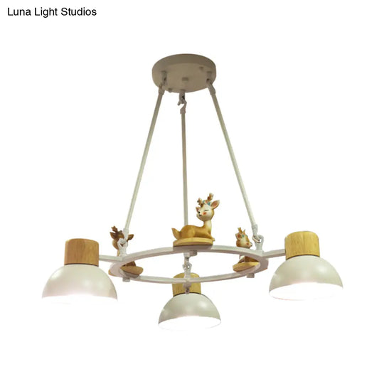 Kids Domed Pendant Chandelier: Metal 3/6-Light Suspension Lighting With Deer/Horse Decor In