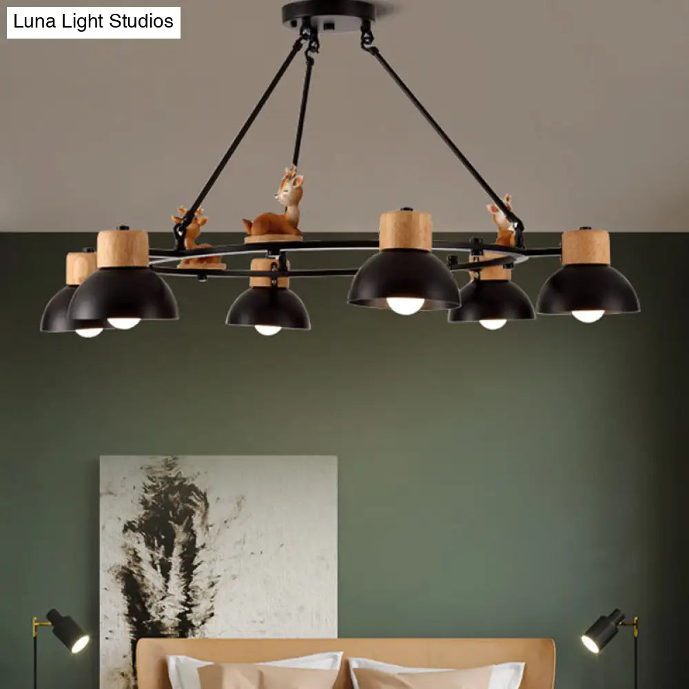 Kids Domed Pendant Chandelier: Metal 3/6-Light Suspension Lighting With Deer/Horse Decor In