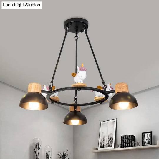 Kids Domed Pendant Chandelier: Metal 3/6-Light Suspension Lighting With Deer/Horse Decor In