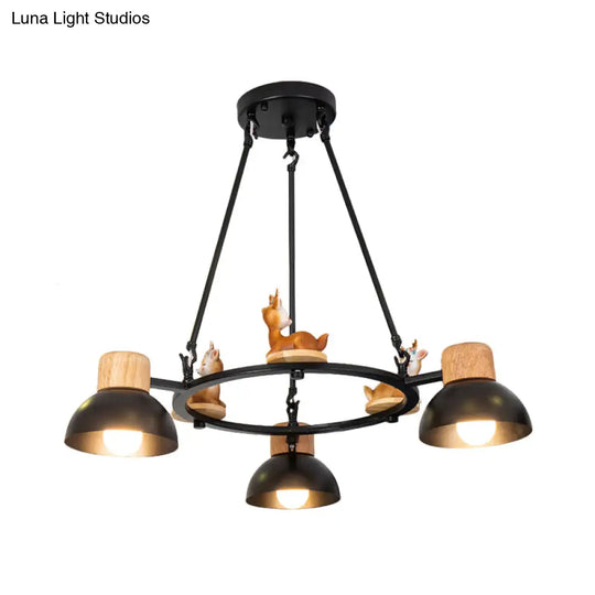 Kids Domed Pendant Chandelier: Metal 3/6-Light Suspension Lighting With Deer/Horse Decor In