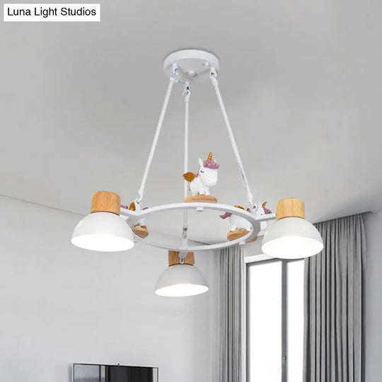 Kids Domed Pendant Chandelier: Metal 3/6-Light Suspension Lighting With Deer/Horse Decor In