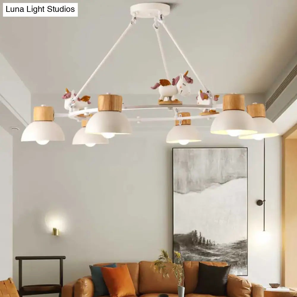 Kids Domed Pendant Chandelier: Metal 3/6-Light Suspension Lighting With Deer/Horse Decor In