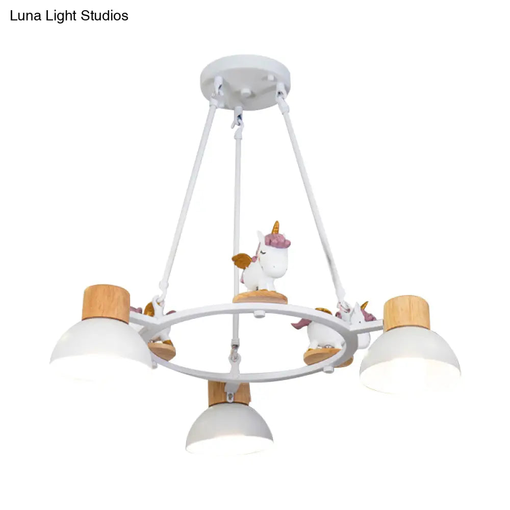 Kids Domed Pendant Chandelier: Metal 3/6-Light Suspension Lighting With Deer/Horse Decor In