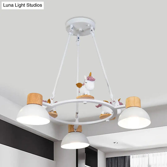 Kids Domed Pendant Chandelier: Metal 3/6-Light Suspension Lighting With Deer/Horse Decor In