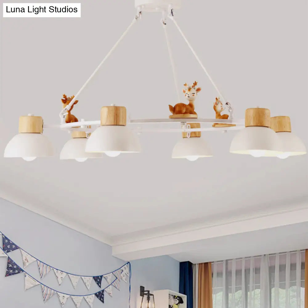 Kids Domed Pendant Chandelier: Metal 3/6-Light Suspension Lighting With Deer/Horse Decor In