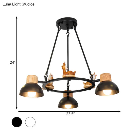 Kids Domed Pendant Chandelier: Metal 3/6-Light Suspension Lighting With Deer/Horse Decor In