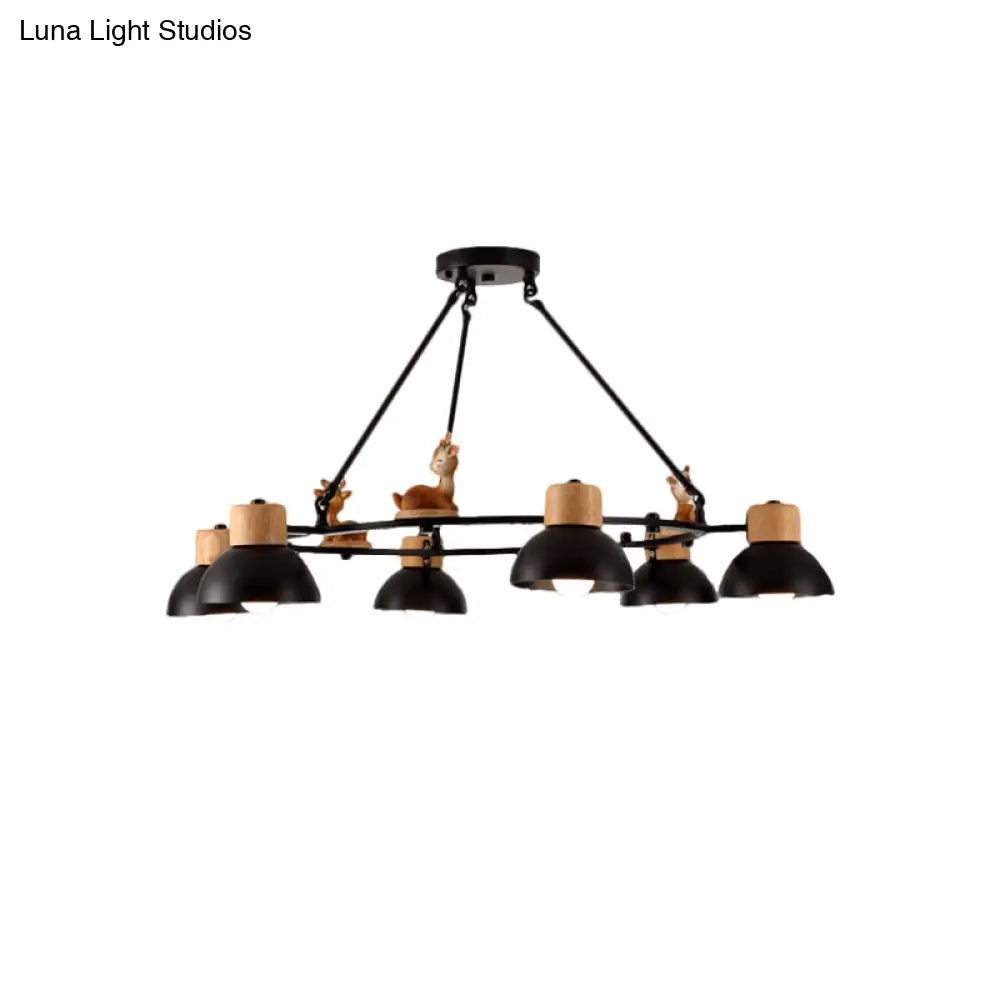 Kids Domed Pendant Chandelier: Metal 3/6-Light Suspension Lighting With Deer/Horse Decor In