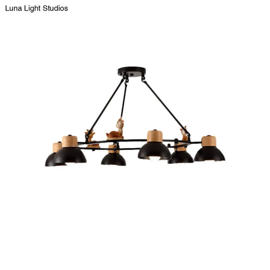 Kids Domed Pendant Chandelier: Metal 3/6-Light Suspension Lighting With Deer/Horse Decor In