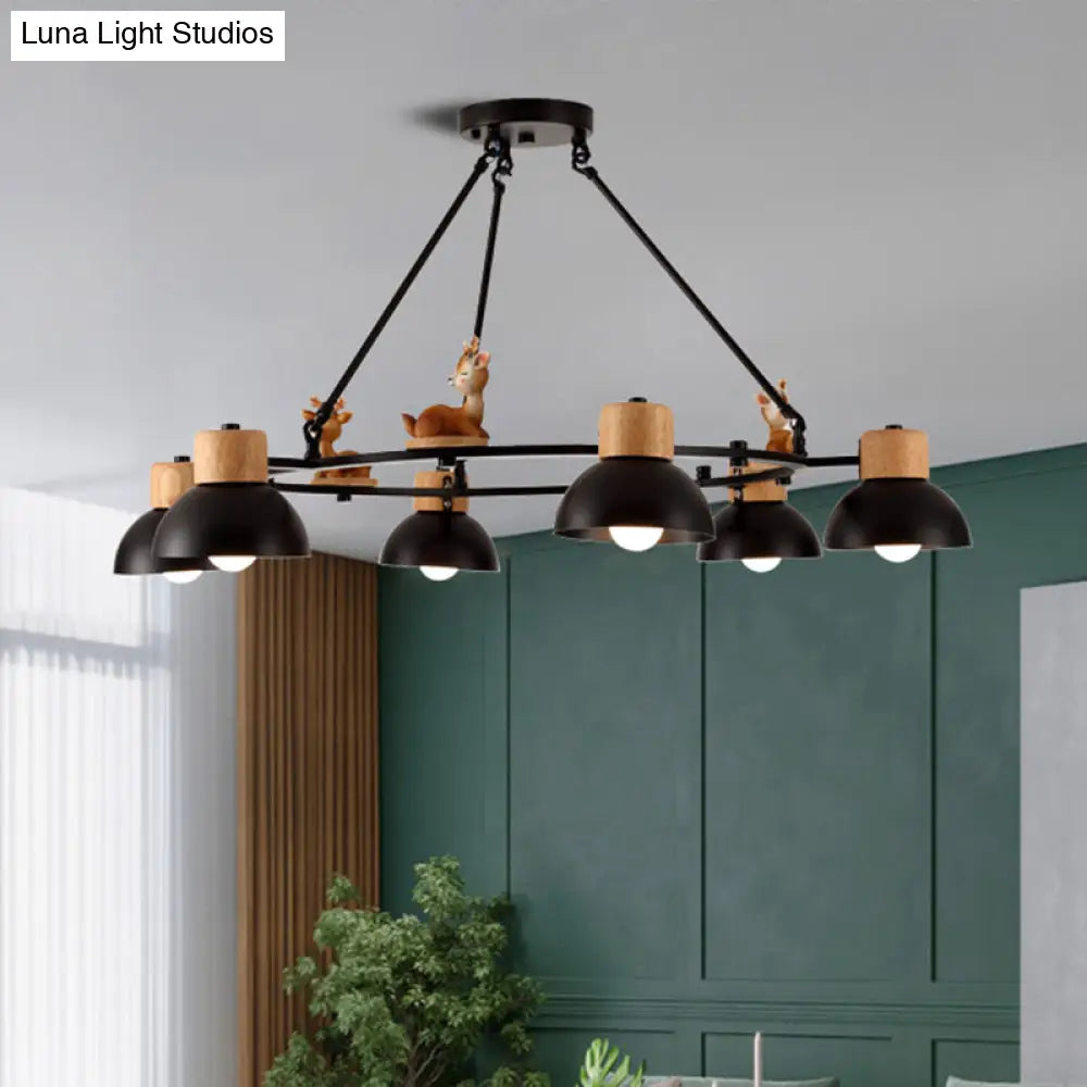 Kids Domed Pendant Chandelier: Metal 3/6-Light Suspension Lighting With Deer/Horse Decor In