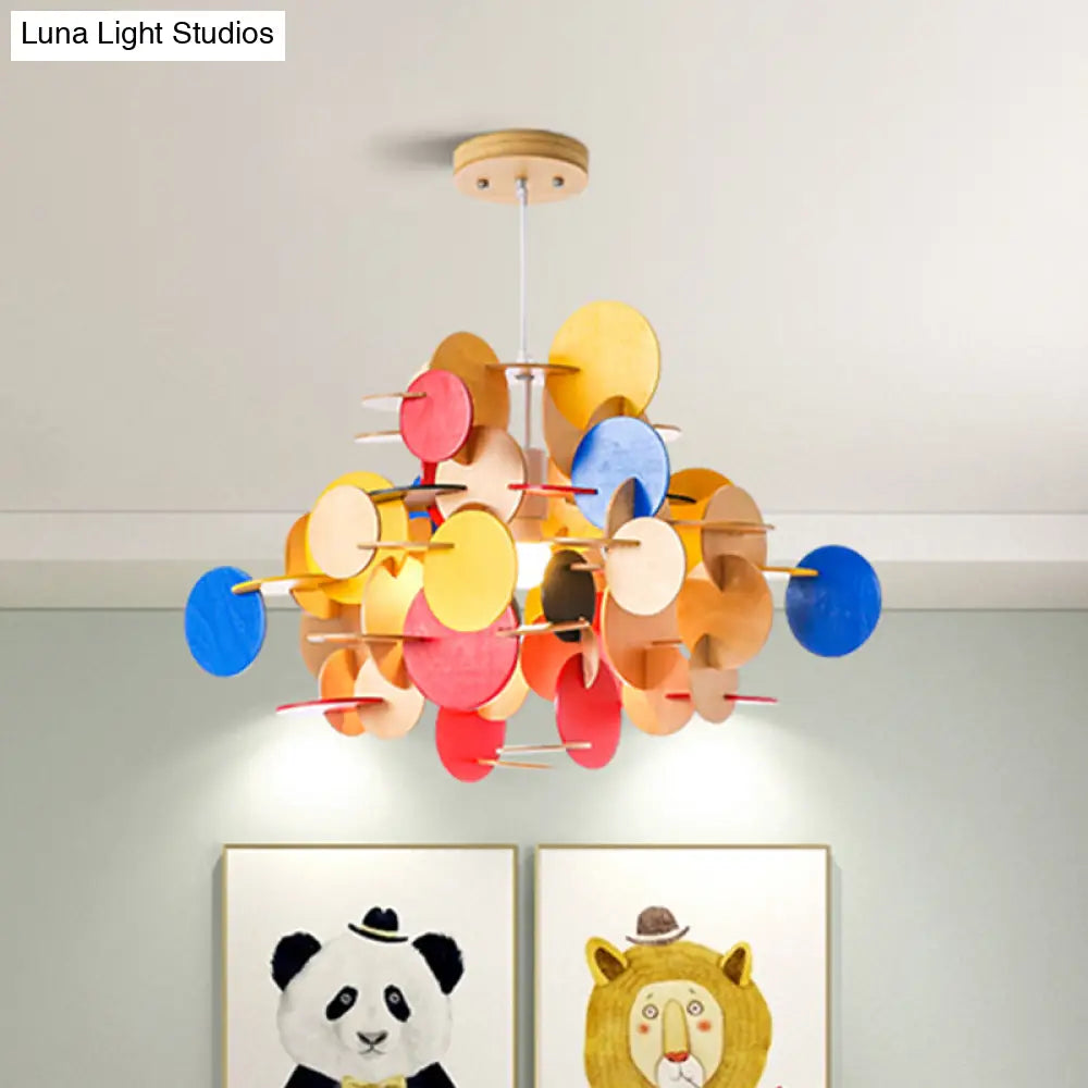 Kids Dot Decor Chandelier:woody Hanging Light For Dining & Nursing Room