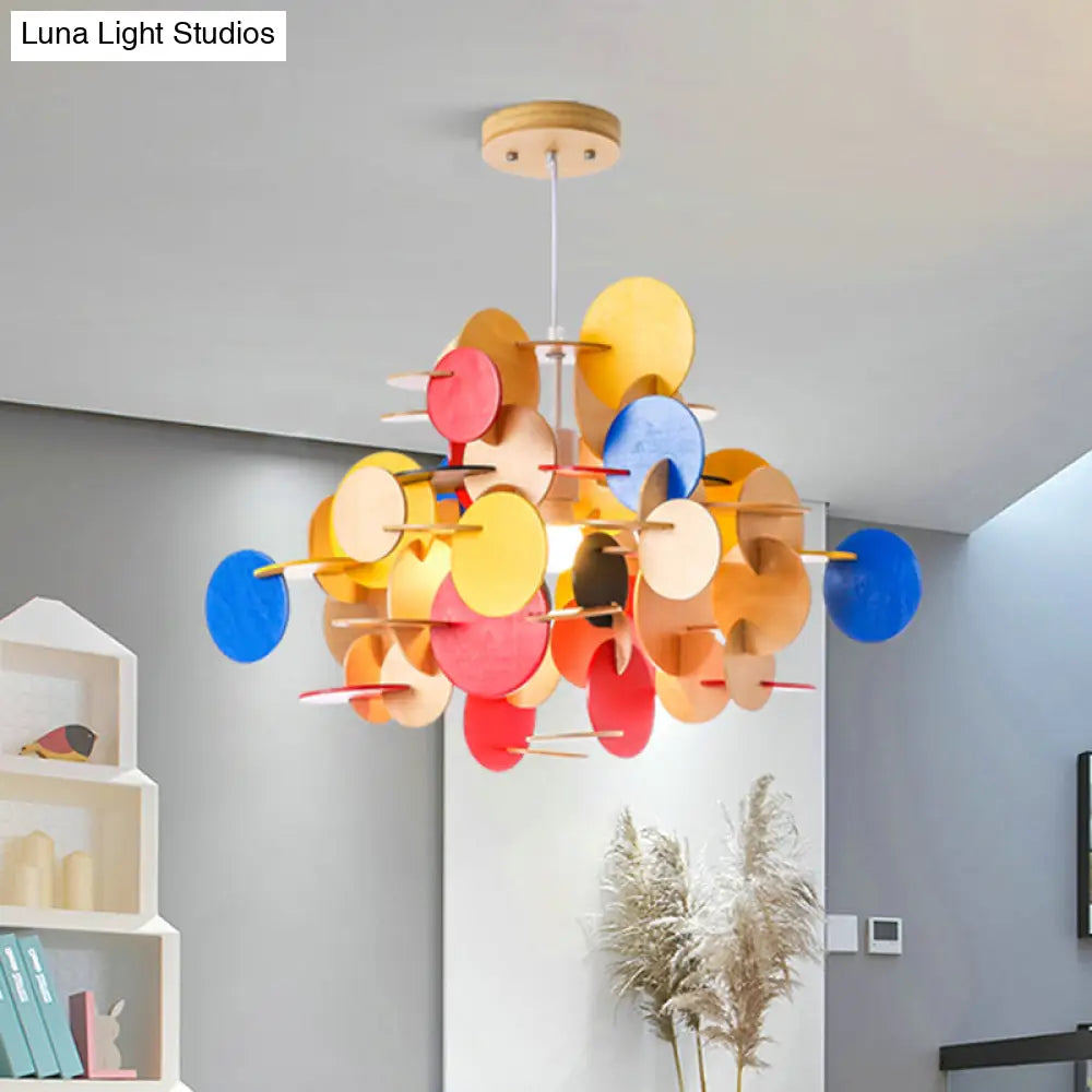 Kids Dot Decor Chandelier:woody Hanging Light For Dining & Nursing Room