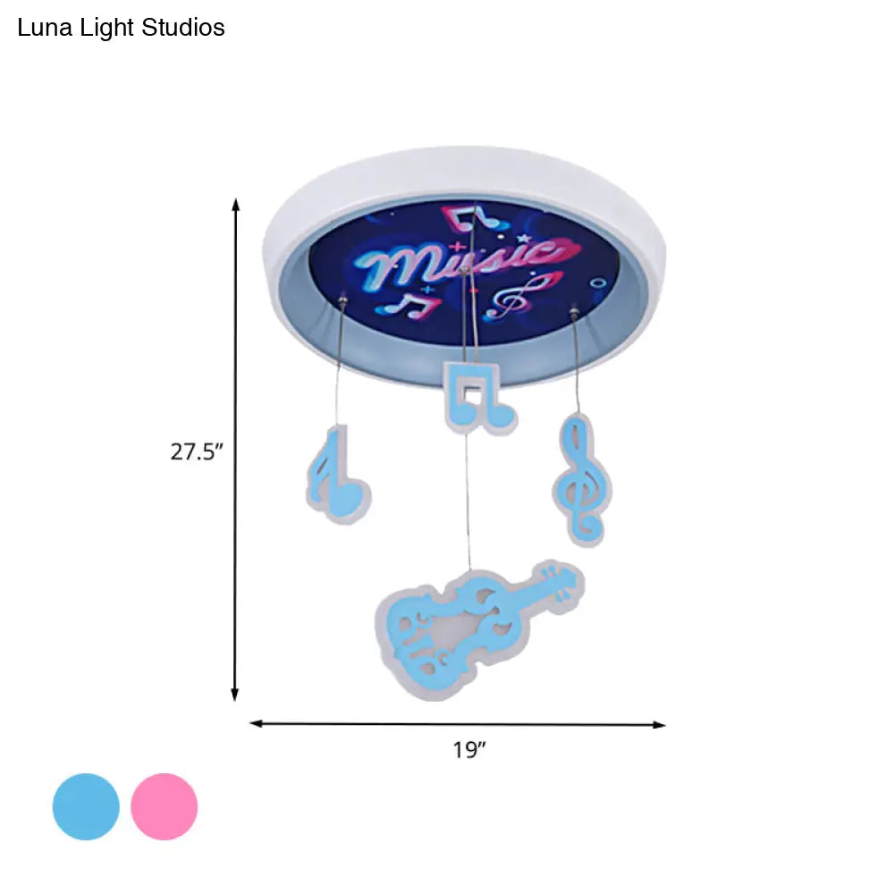 Kid’s Draping Guitar Rhythm Ceiling Lamp With Led Flush Mount In Pink/Blue For Metal - Themed